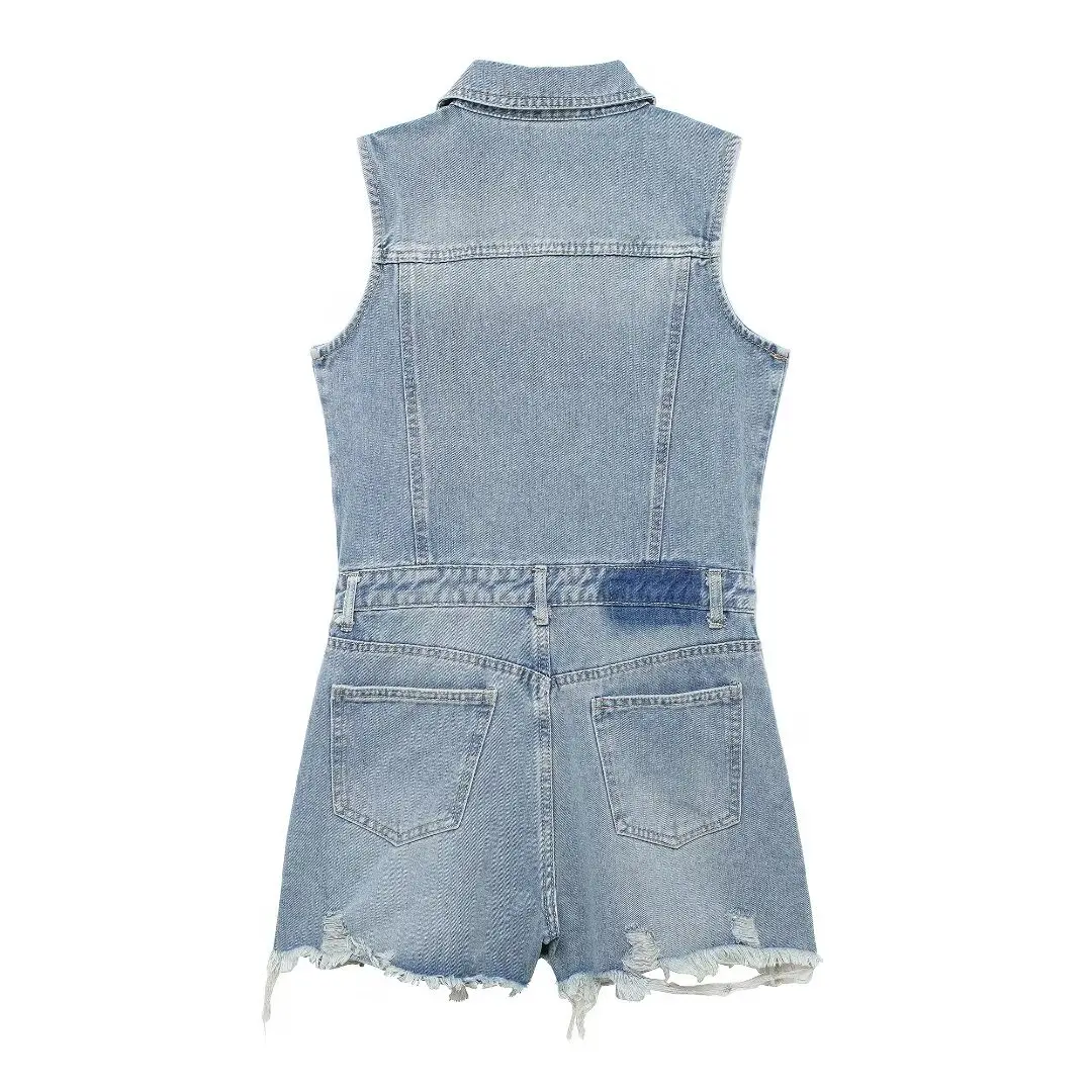 TRAF Denim Jumpsuit Shorts Women Versatile Single Breasted High Waist Strapless Tassel HemJumpsuit Women TRAFSHE TRAF Official