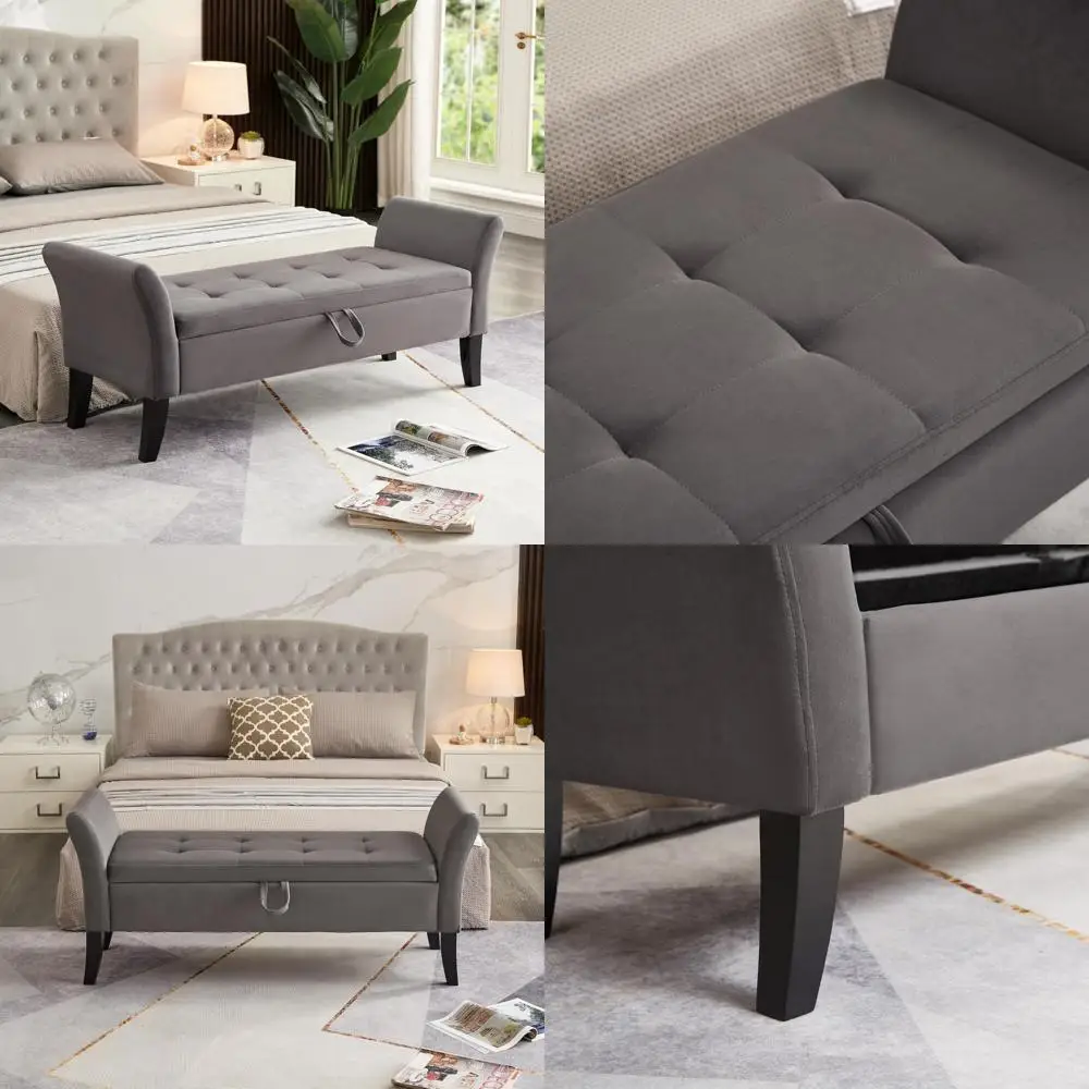 

Large Velvet Upholstered Storage Bench with Button-Tufted Design for Bedroom, End of Bed Ottoman, Window Seat Bench