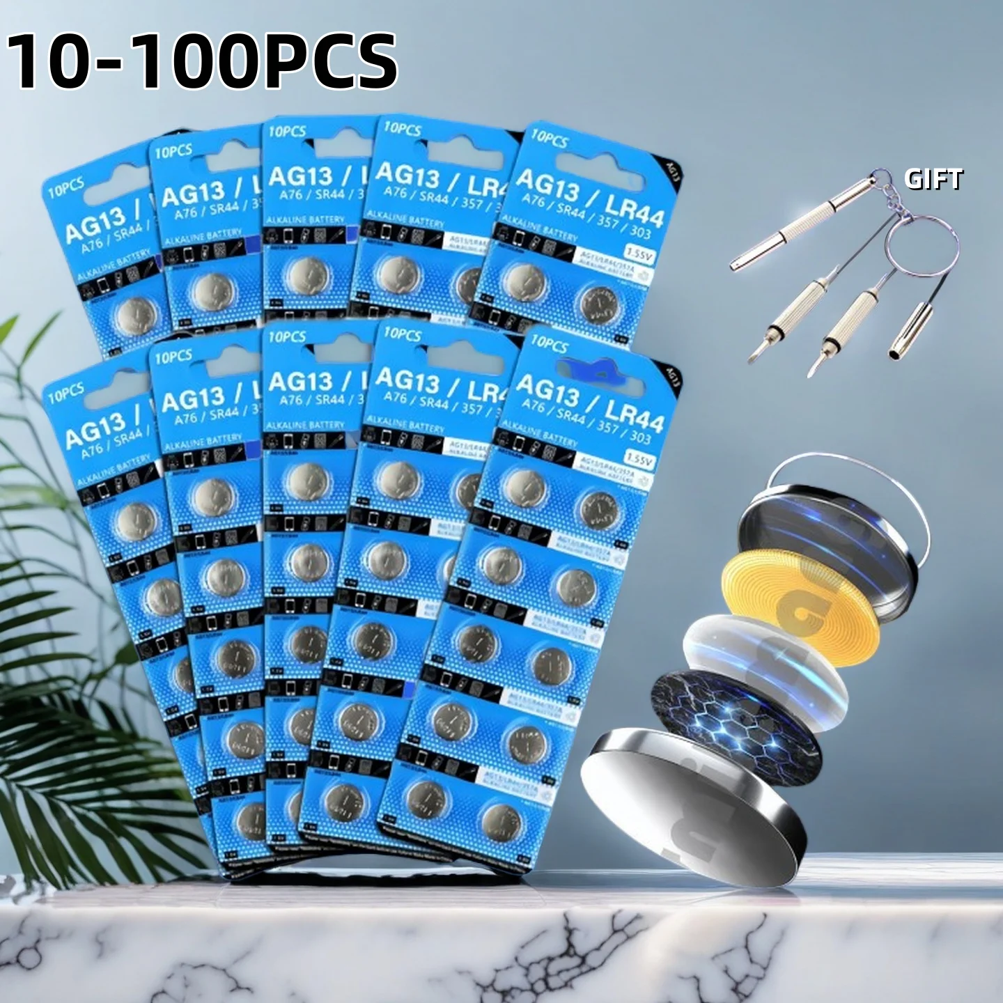 

10-100PCS High Power AG13 LR44 Alkaline Battery 1.5V - for Computer Motherboard, Key Fob, Thermometer, L1154 SR44