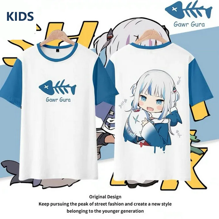 

Nova chegada manga 3d impressão crianças t-shirts gawr gura 3d t camisa verão das mulheres respirável t camisa anime impressão