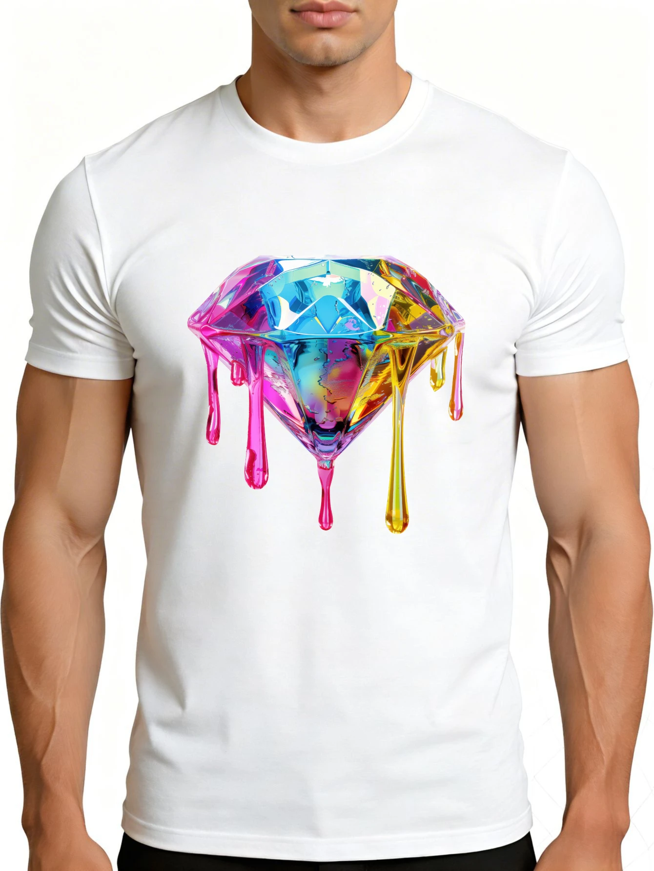 Colorful Diamond Art Men's T-Shirt Melted Gemstone Design Summer Casual Wear Gift for Him