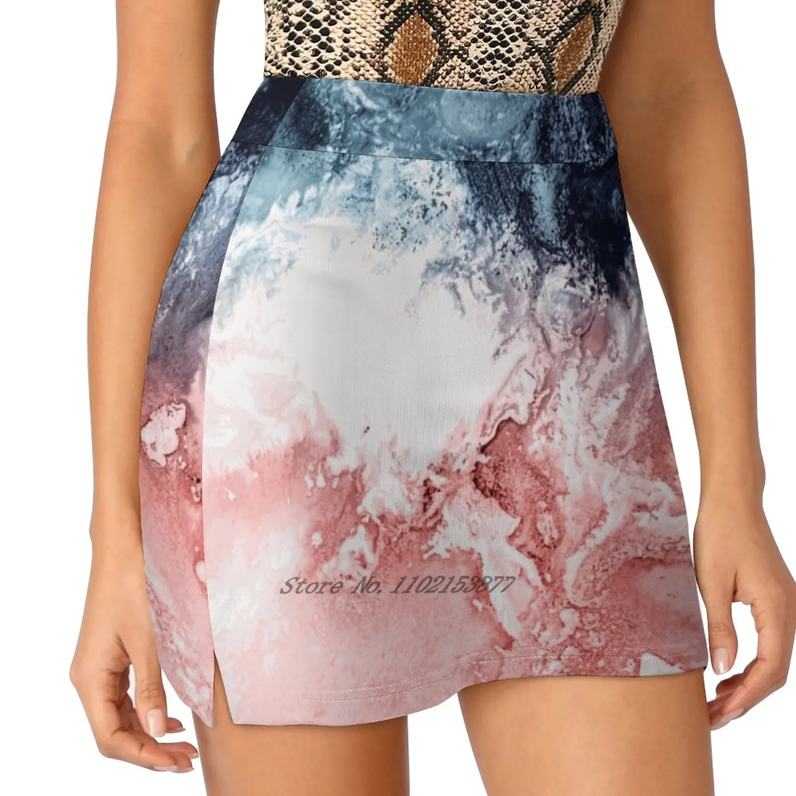 Abstract Watercolor Aerial Coastal View Women's Fashion Sporting Skirt With Pockets Tennis Golf Running Skirts Abstract