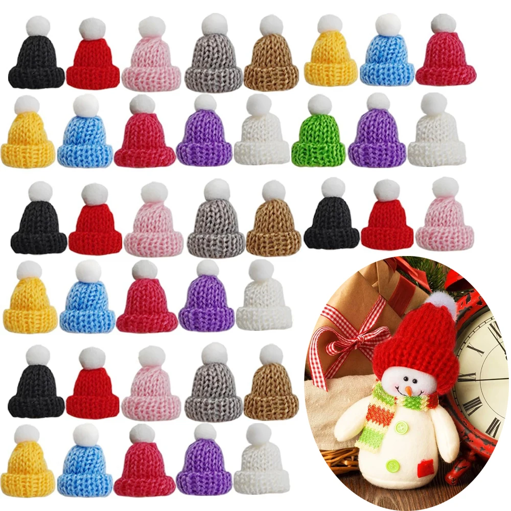 30 SZTUK Mini czapki dziewiarskie Świąteczne czapki dla lalek Różne kolory Mini wełniana czapka na ozdoby świąteczne DIY Sztuka i rzemiosło