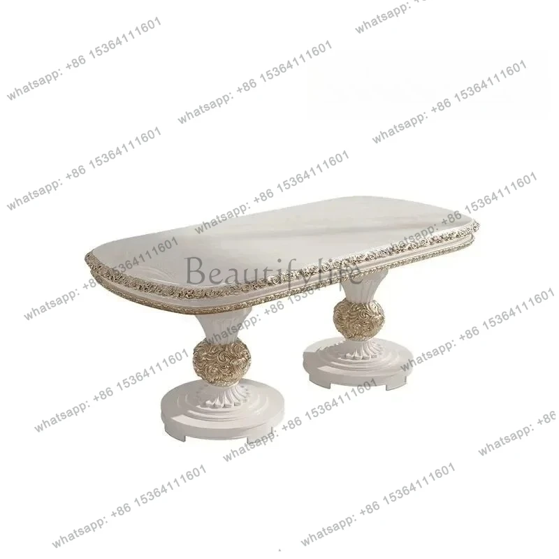 

court solid wood dining table and chairs American light luxury oval carved dining table living room dining room combination