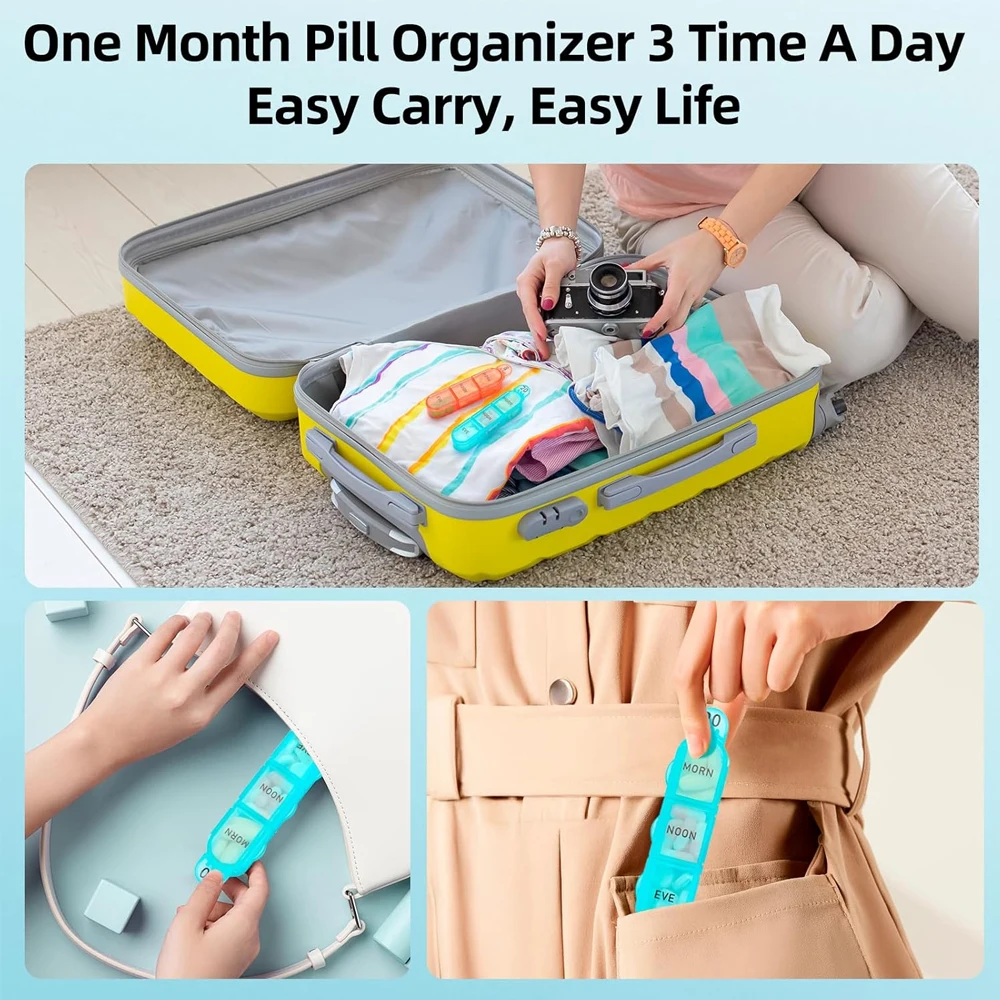 

Monthly Pill Organizer 2 Times A Day, 30/31 Day AM PM Pill Box,Small Compartments Medicine Case for Vitamins & Travel Medication
