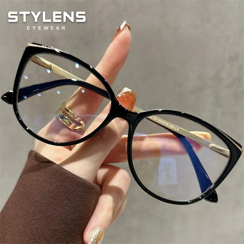 STYLENS Vintage Cat Eye Women Reading Glasses Anti Blue Light Myopia Prescription Optical Eyewear Customized Progressive Glasses