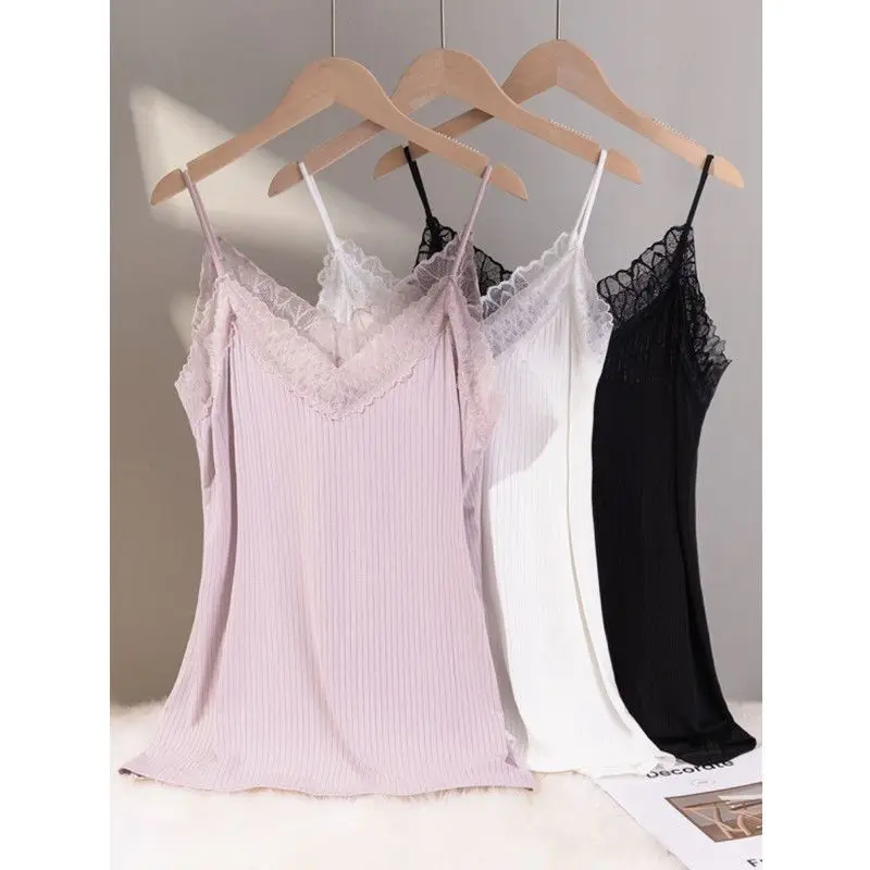 Verão novo estilo fino suspender solto sexy renda emenda com decote em v sem costas colete de fundo para mulher