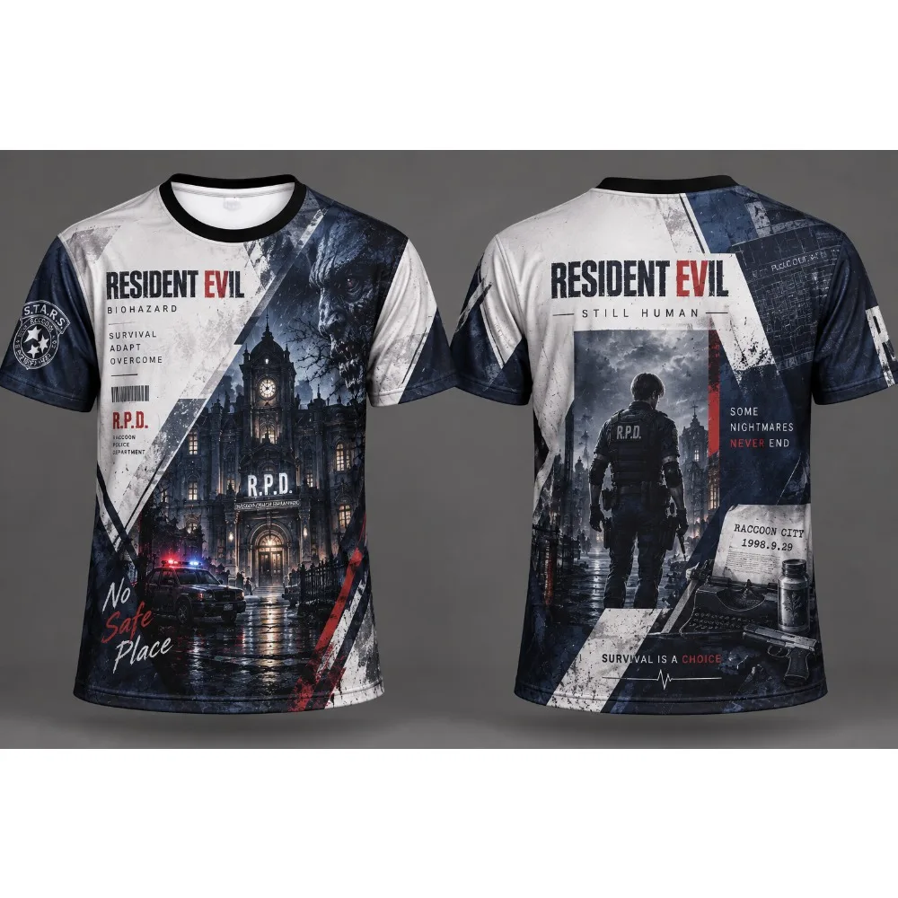 2026 New Resident Evil Biohazard 3D T-shirt Men Women RPD Leon S Kennedy Tee Summer Short Sleeve Streetwear Game Fan Tops