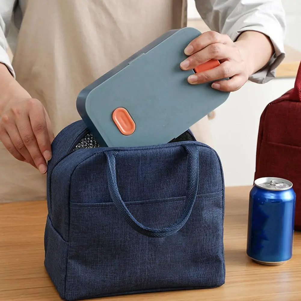 Wiederverwendbare, wärmeisolierte Bento-Tasche mit Stickerei, tragbare Cord-Lunch-Tasche für Kinder, ideal für die Arbeit in der Schule/Reisen