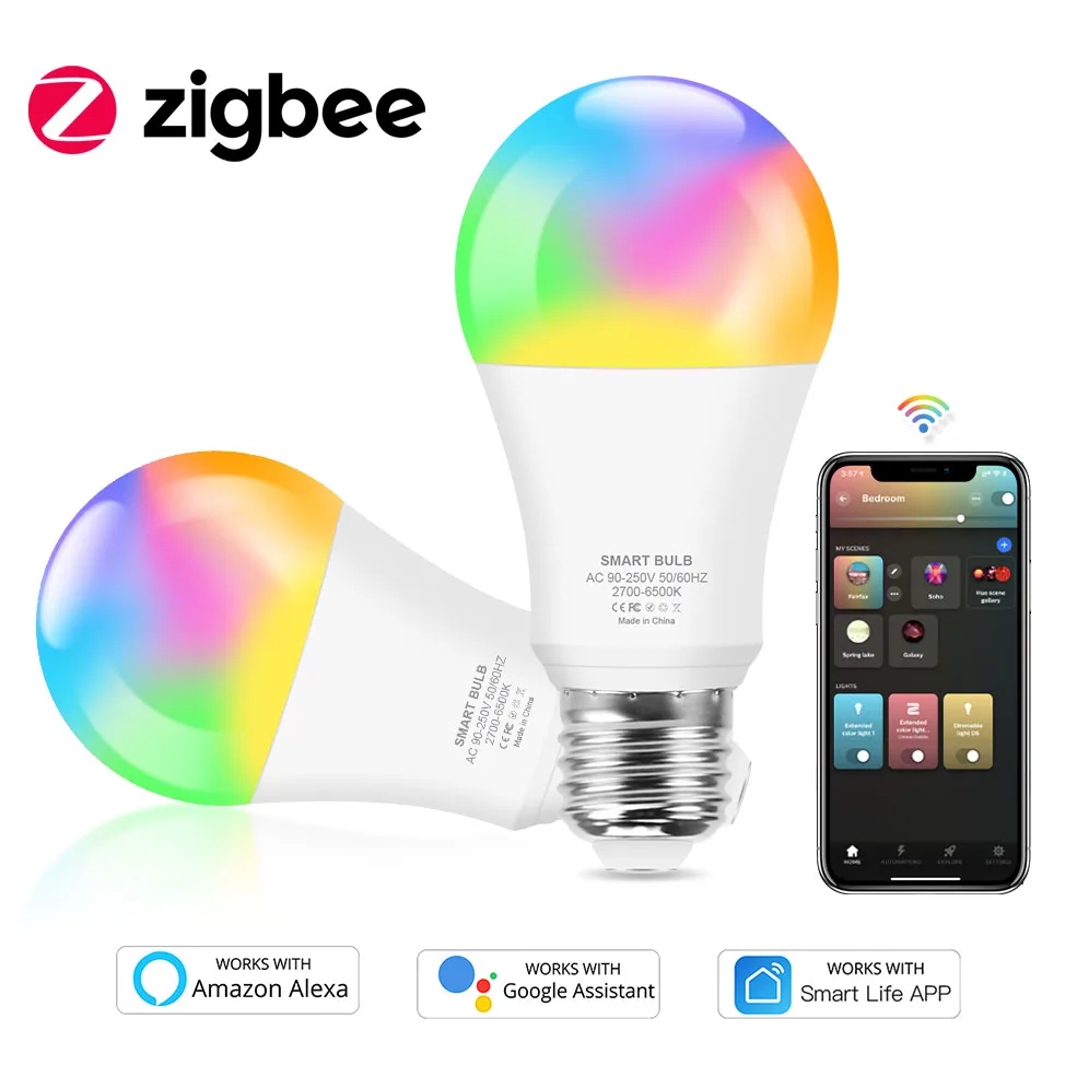 Tuya Zigbee 3.0 LED Bulb E27 E26 Light Lamp RGB CW Dimmable Work with H*u*e Alexa Google Home Assistant Automation Smart Life