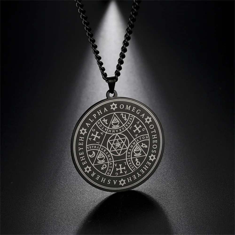 EUEAVAN Vintage Enochian Seal Necklace for Men Women Magic Talisman Archangels Necklaces Kabbalah Protection Amulet Jewelry Gift