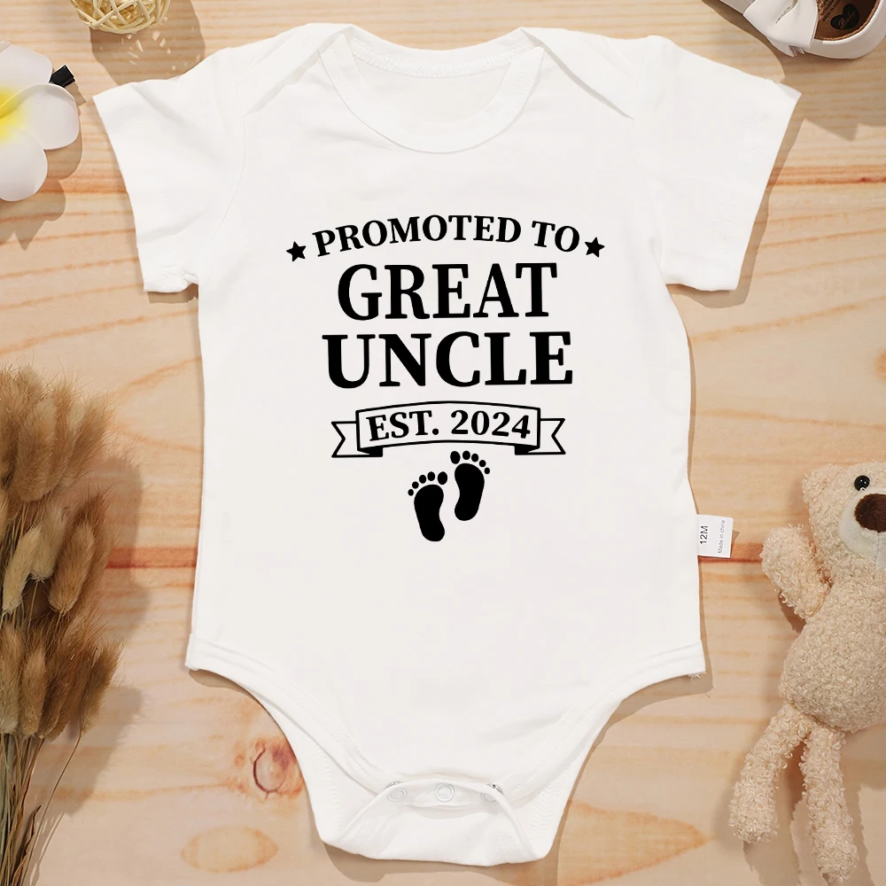 Promoted to Great Uncle EST 2024 Baby Onesie Pregnancy Announcement American Style Cotton Infant Clothes Aesthetic Harajuku