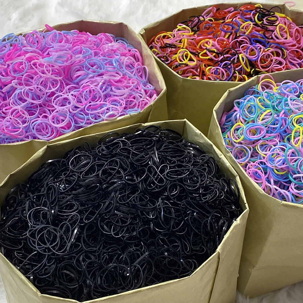 1000Pcs Children Elastic Disposable Hair Ties Rubber Band Colorful Hairbands Ponytail Holder Band Girl Dress Up Hair Accessoreis