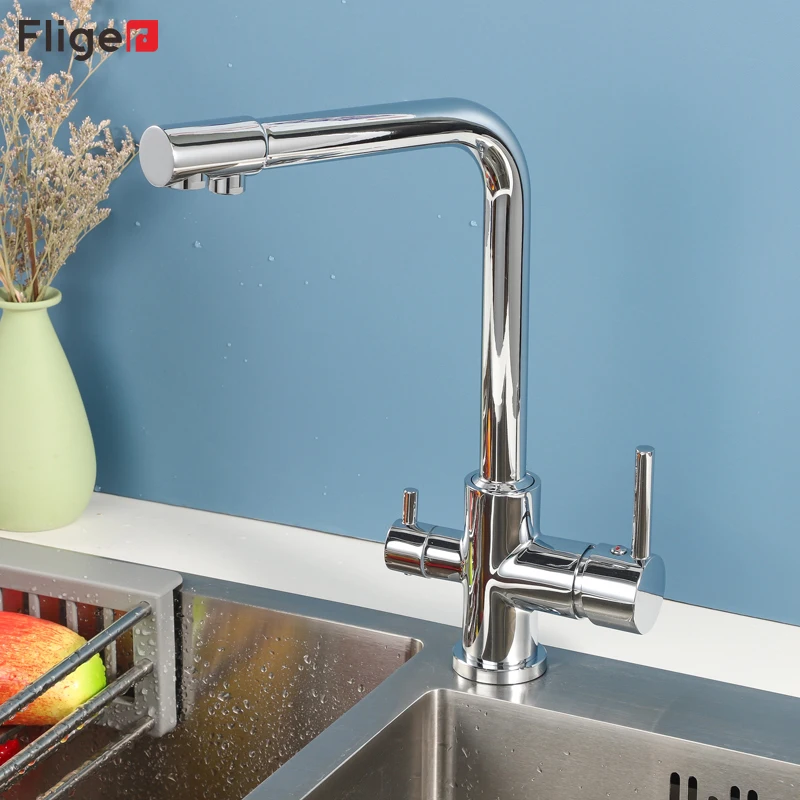 

Fliger Filter Kitchen Faucets Brass Kitchen Sink Faucets Chrome Water Purification Features Mixer Tap 360 Rotation Tap Torneira