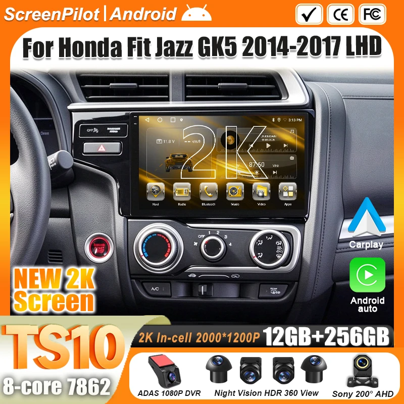 Android 16 For Honda Fit Jazz 2014 2015 2016 2017 LHD Multimedia Video Player Car Radio Carplay Touch Screen Bluetooth Wifi DSP