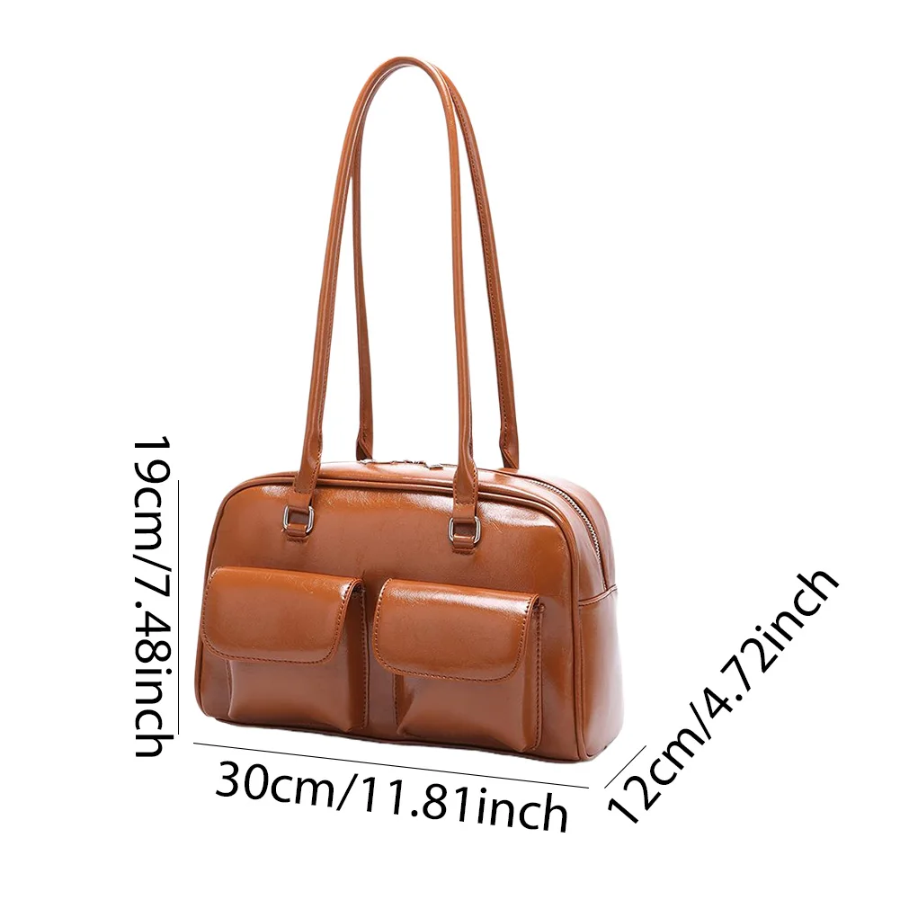 Bolsa Retro com Multi Bolsos para Mulheres, Bolsa Hobo, Couro PU, Zíper, Bolsa Bolsa Bolsa, Embreagem, Viagem, Compras, Trabalho