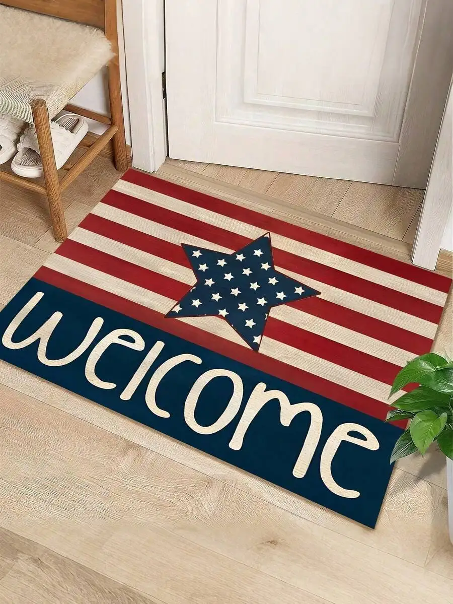 

1Pc American Flag Pattern Welcome Mat, Machine Washable 100% Polyester Doormat, Suitable For Entryways, Living Rooms, Bedrooms, Patios - Indoor And Outdoor Decorative Rug, Patriotic Home Décor.