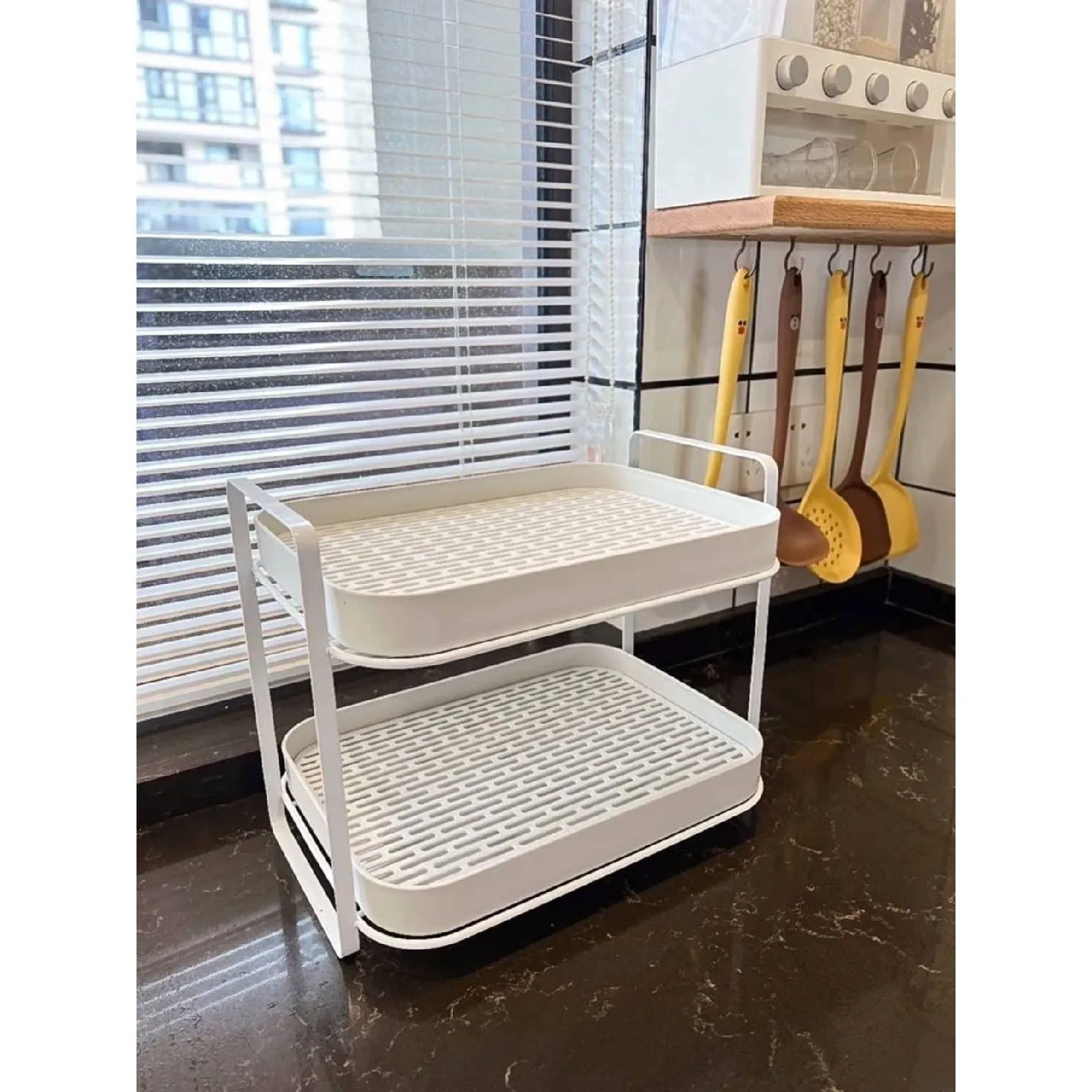 

Double Layer Glass Tea Cup Rack Kitchen Drain Plate Storage Organizer Home Desktop Glass Cup Holder Tea Set Organizer