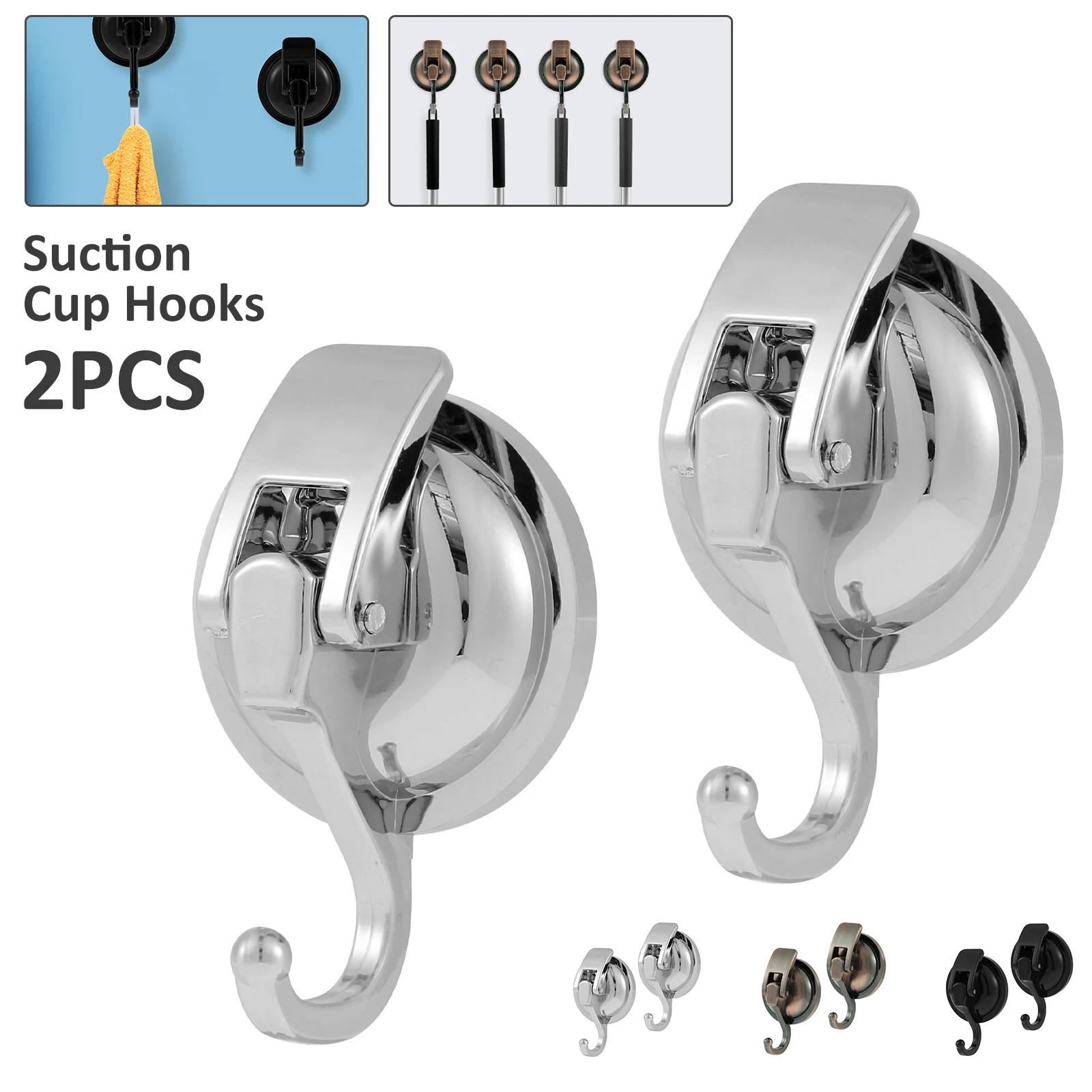 2Pcs Suction Cup Hooks for Shower Heavy Duty Vacuum Shower Hooks for Inside Shower Super Suction for Kitchen Bathroom Restroom