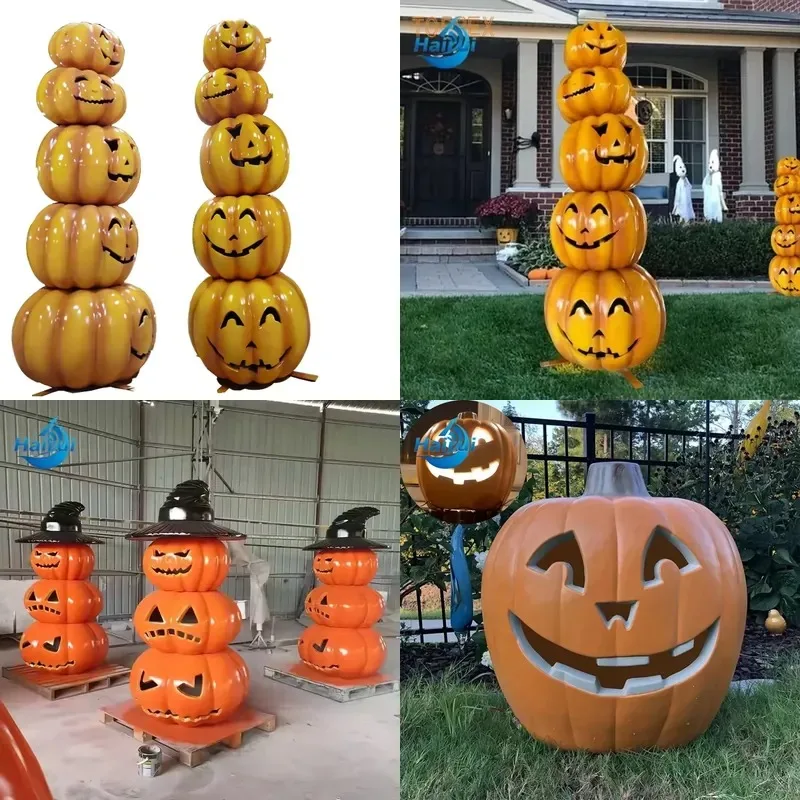 Custom Fiberglass Halloween Statue Giant Skull Pumpkin Sculpture Resin Crafts Car Props Outdoor Decorations Ornaments Toys