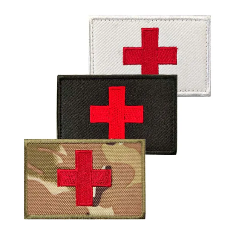 Red Cross Applique Badges Embroidery Tactical Hook and Loop Patch,First Aid MED Medic Rescue Military on Backpack,Armband