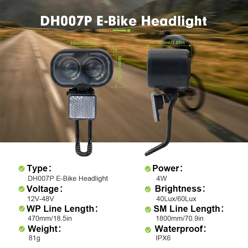 

Передний фонарь для электрического велосипеда WUXING DH007P Адаптируется к 12 В-48 В SM/водонепроницаемой вилке для деталей электрического велосипеда, скутера, высокая производительность