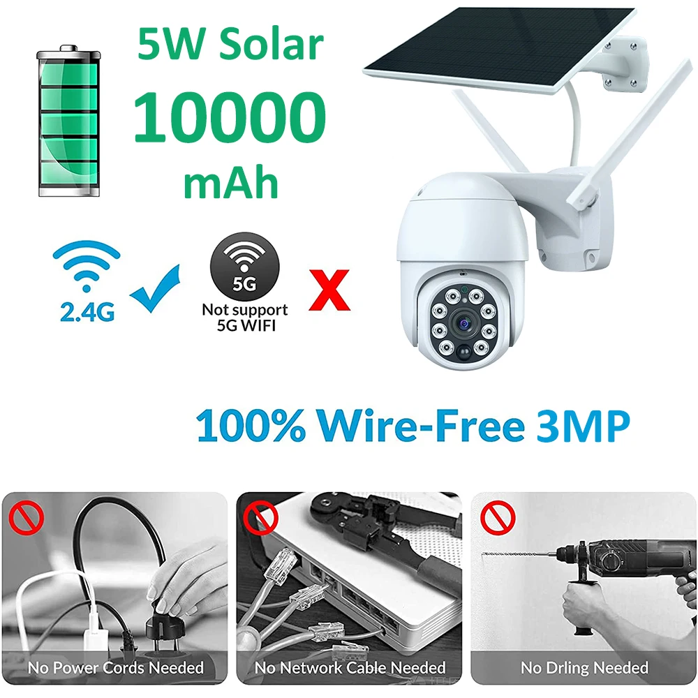 Tuya Smart 3MP Patrol Human Body Filtering 5W Solar 10000mAh Battery Wireless PTZ Outdoor WiFi PIR CCTV Auto Tracking Camera