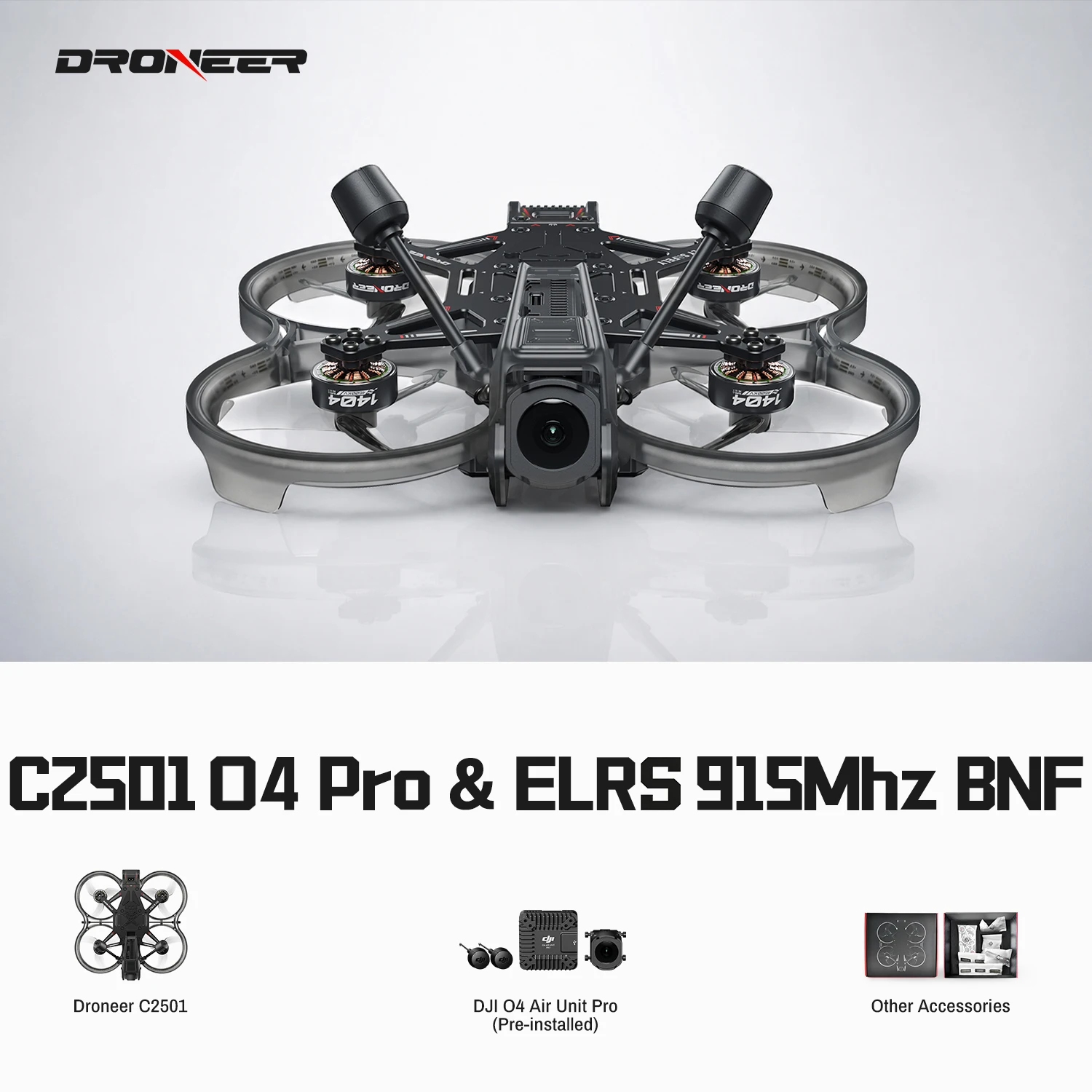 Droneer C2501 O4 PRO FPV Drone Sub-250g with F722 40A AIO FC, 4K Stabilized Video DJI O4 Compatible, Cinewhoop Freestyle