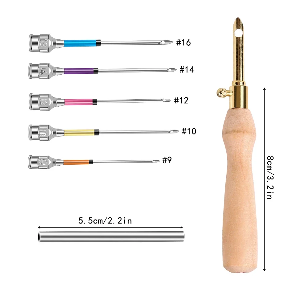 IMZAY 8Pcs Punch Needle Embroidery Kits with Adjustable Wooden Punch Needle Crochet Knitting Embroidery Pen DIY Tools Set