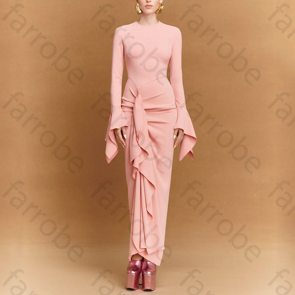 

Элегантные вечерние платья с круглым вырезом и длинными рукавами, сексуальное платье знаменитости с рюшами, изысканные платья высокого качества для выпускного вечера, женские платья по индивидуальному заказу