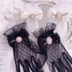 Soft Girl Black White Lace Gloves Girl gothic Lolita Mesh Bow Flower Lace Gloves Sweet Wristband Maid Cosplay Jewelry