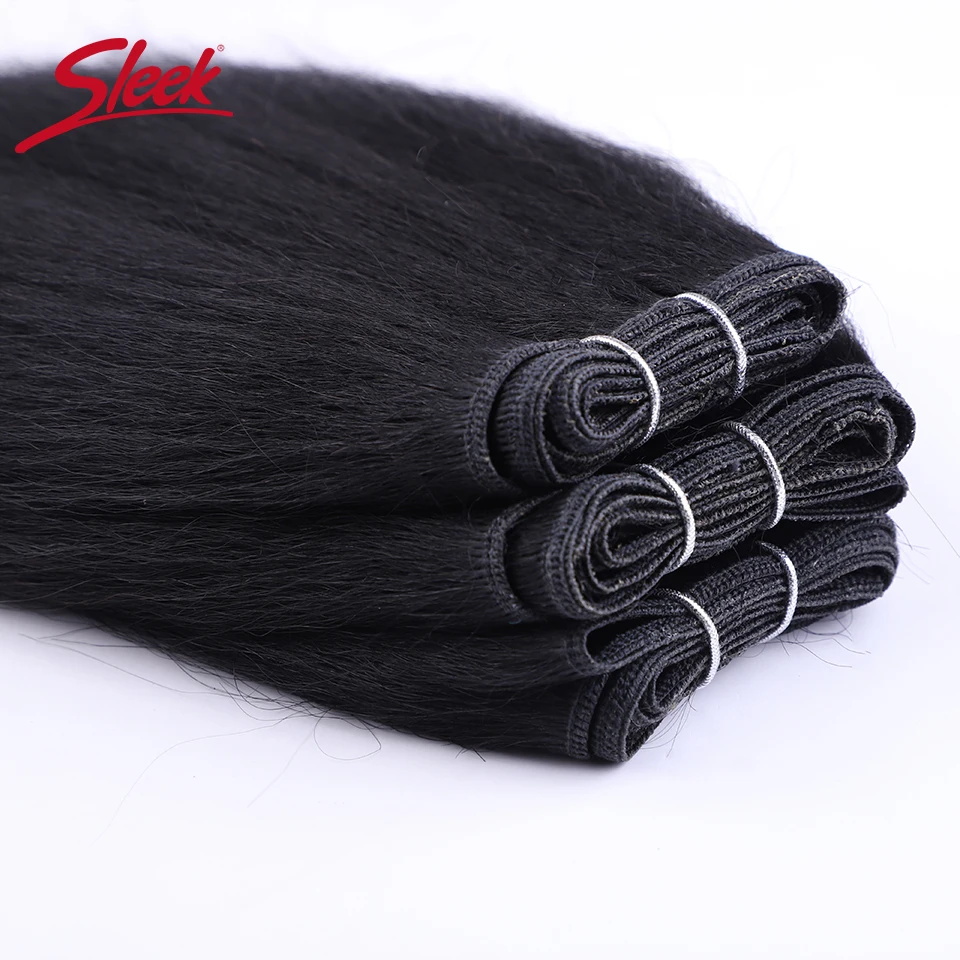 Sleek Peruvian 3Pcs Kinky Straight Weaving Bundles Nature Black And Brown 4# Short Yaki Straight Bundles Full End Remy Hair