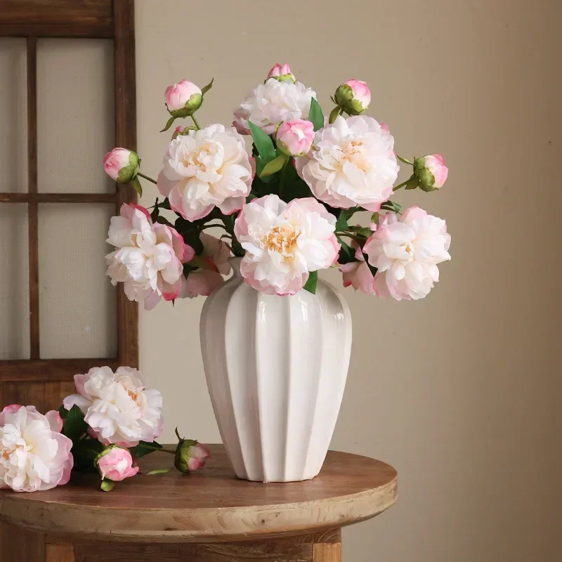 

Artificial Peonies Silk Fake Flowers Balcony Decoration Coral Powder Fake Flower Sanskrit Peony Branch Hall Decorative Floral