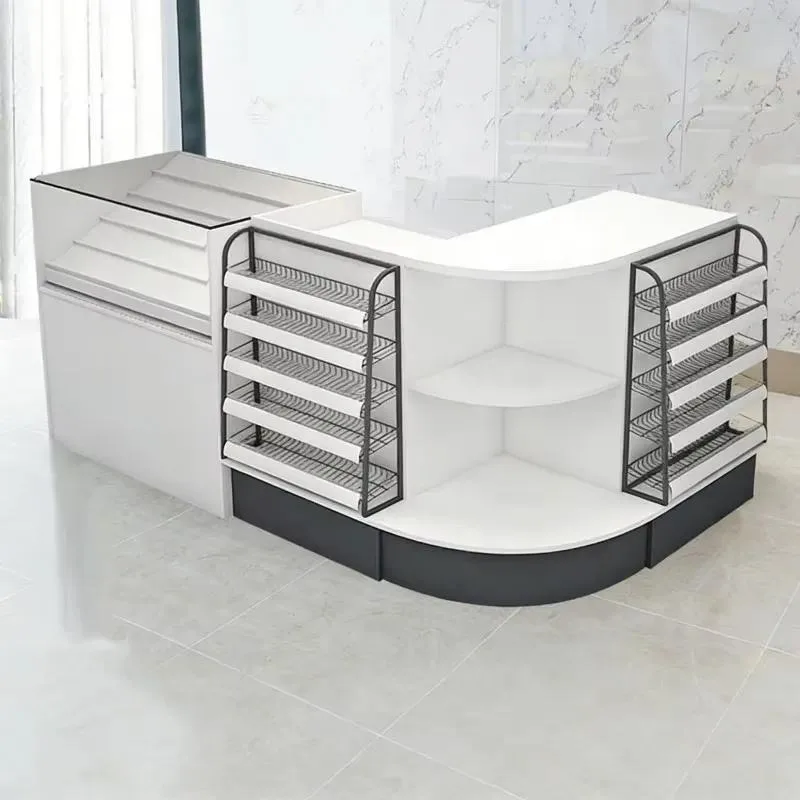 Heavy Duty Supermarket Checkout Counter with Display Stand for High Traffic Efficient Cashier Desk