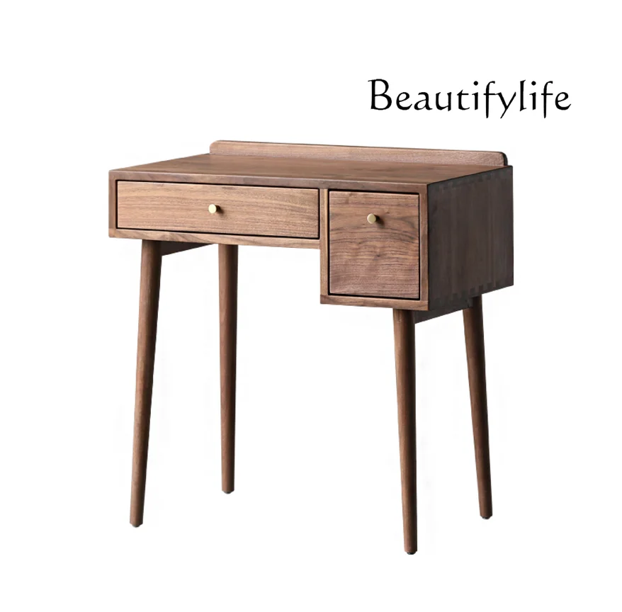 

North America Black Walnut Wooden Dressing Table Small Apartment Log Multi-Functional Makeup Table Simple