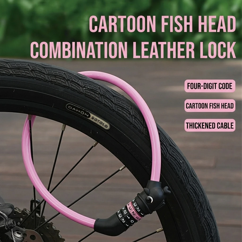 Cute Bike Lock Combination Cable Lock for Cycling Kids Students Waterproof Anti-Theft Steel Security Gear Durable Safe