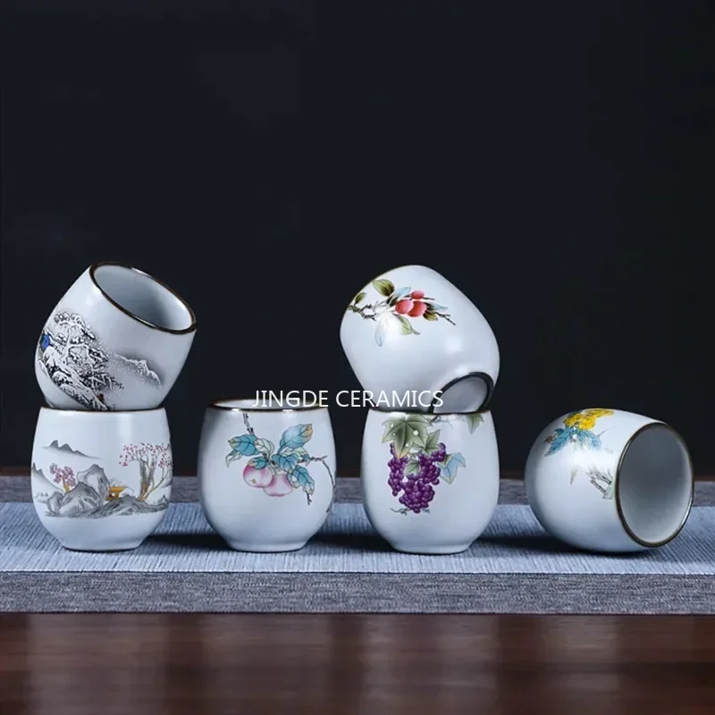 Boutique Ceramic Teacup Meditation Cup Hand Painted Landscape Travel Tea Bowl Handmade Tea Set Accessories Pu'er Master Cup