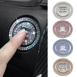 1 Set Ring En Knop Auto Bling Met Één Klik Start Stop Motor Ontsteking Sticker Universeel Kristal Strass Metalen Decor