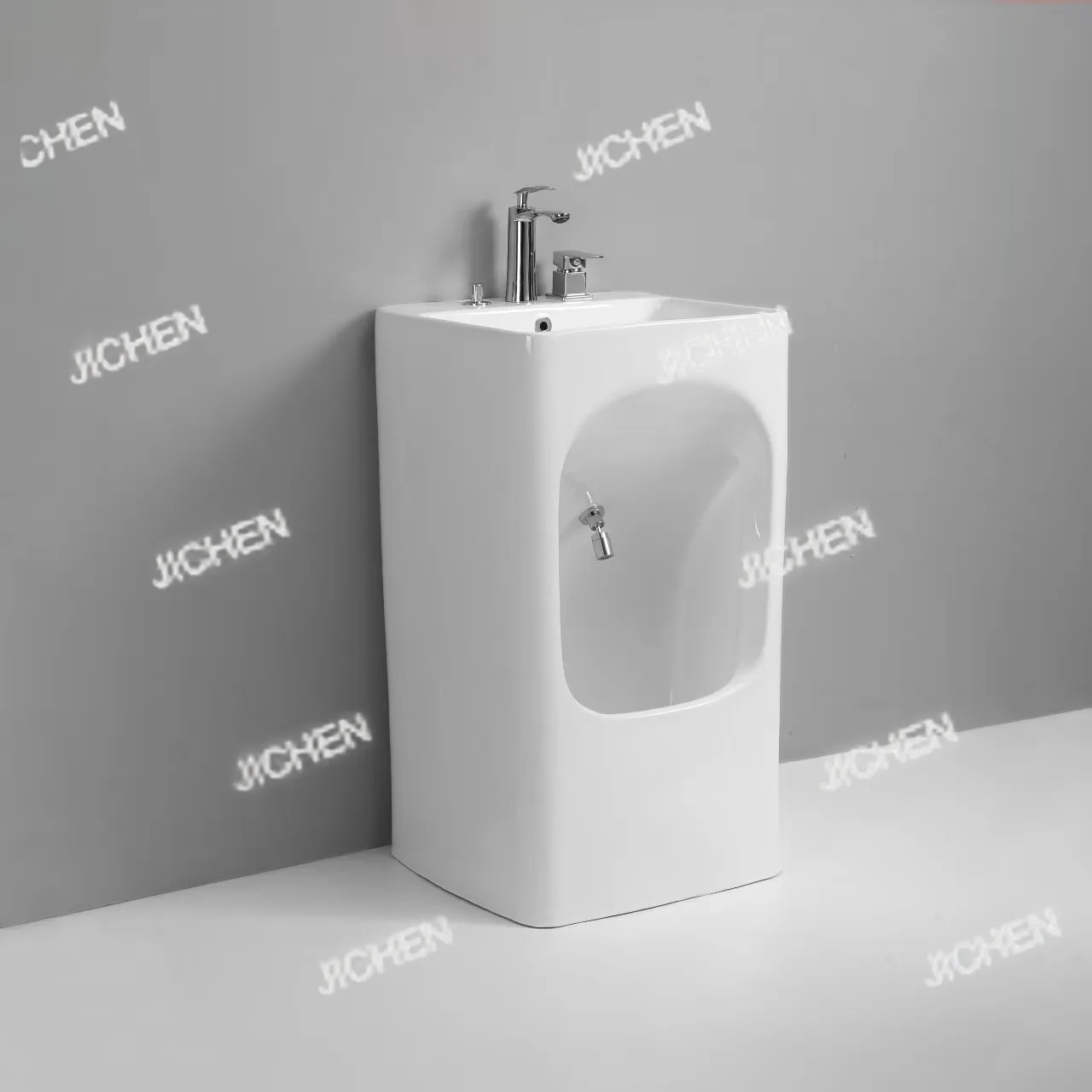 

Напольная раковина-колонна для мытья рук и ног, интегрированная керамическая раковина, умывальник, таз для мытья полов, 2-в-1, для небольших квартир