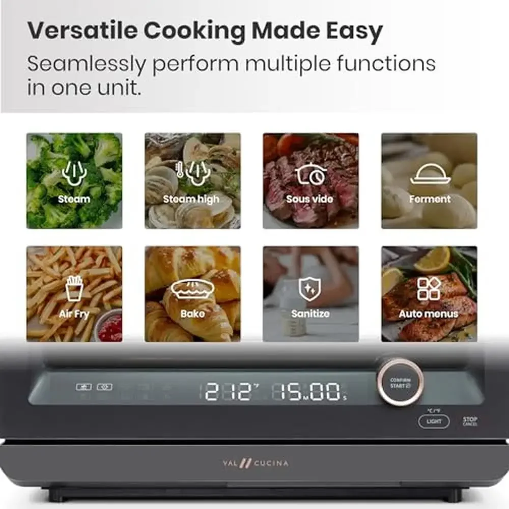 Steam Convection Oven 7-in-1 Countertop Air Fry Bake Sous Vide Ferment Built-in Recipes Food-grade Anti-Scalding Easy Operation