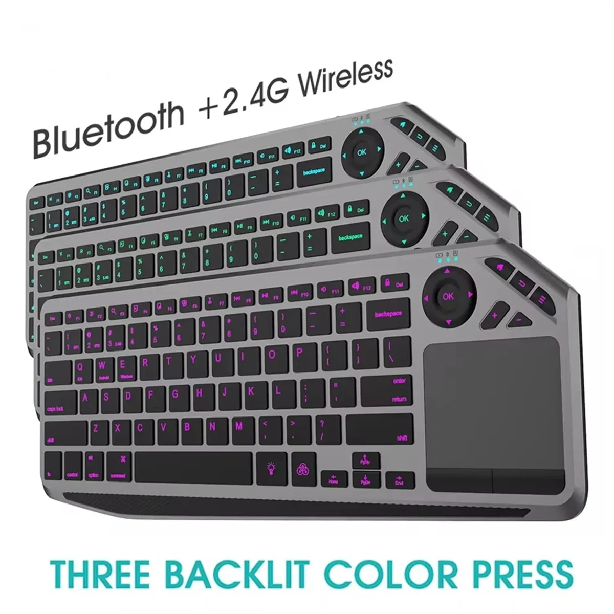 CMB-pBluetooth Wireless Keyboard with Touchpad 7-Colors Backlit 2.4G Rechargeable Trackpad Keyboard for Smart
