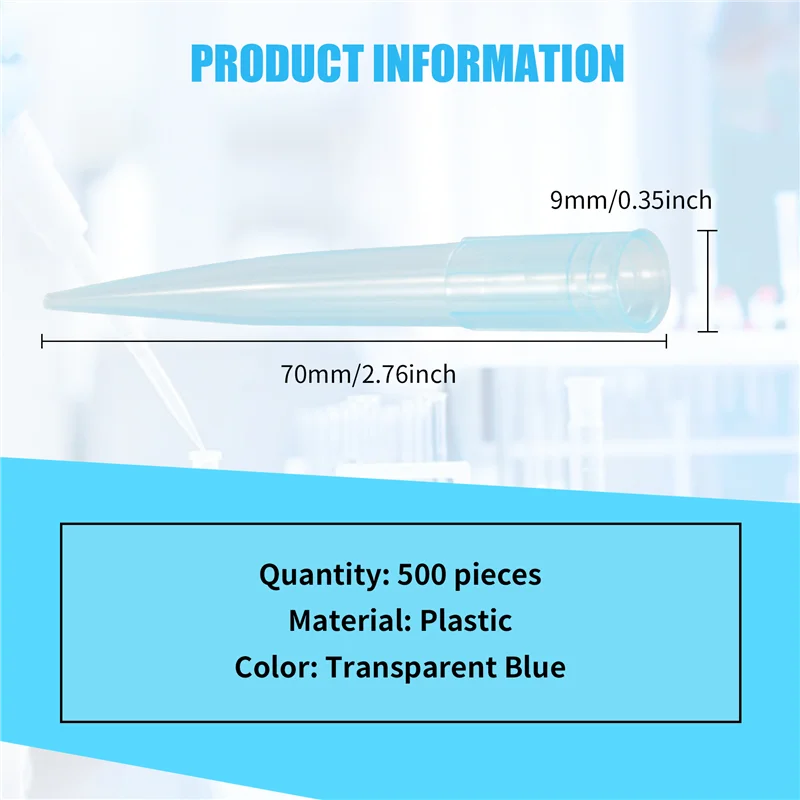 AB35-Blue Transparent 1000UL 1Ml Lab Liquid Pipette Pipettor Tips 500 Pcs