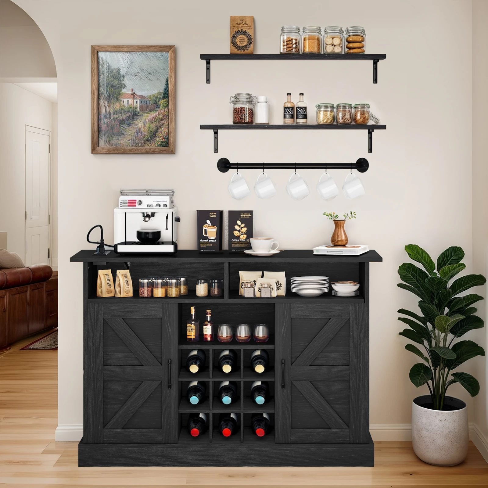 

47" Adjustable Storage cabinet Sideboard Hanging Shelves Wine Racks Home