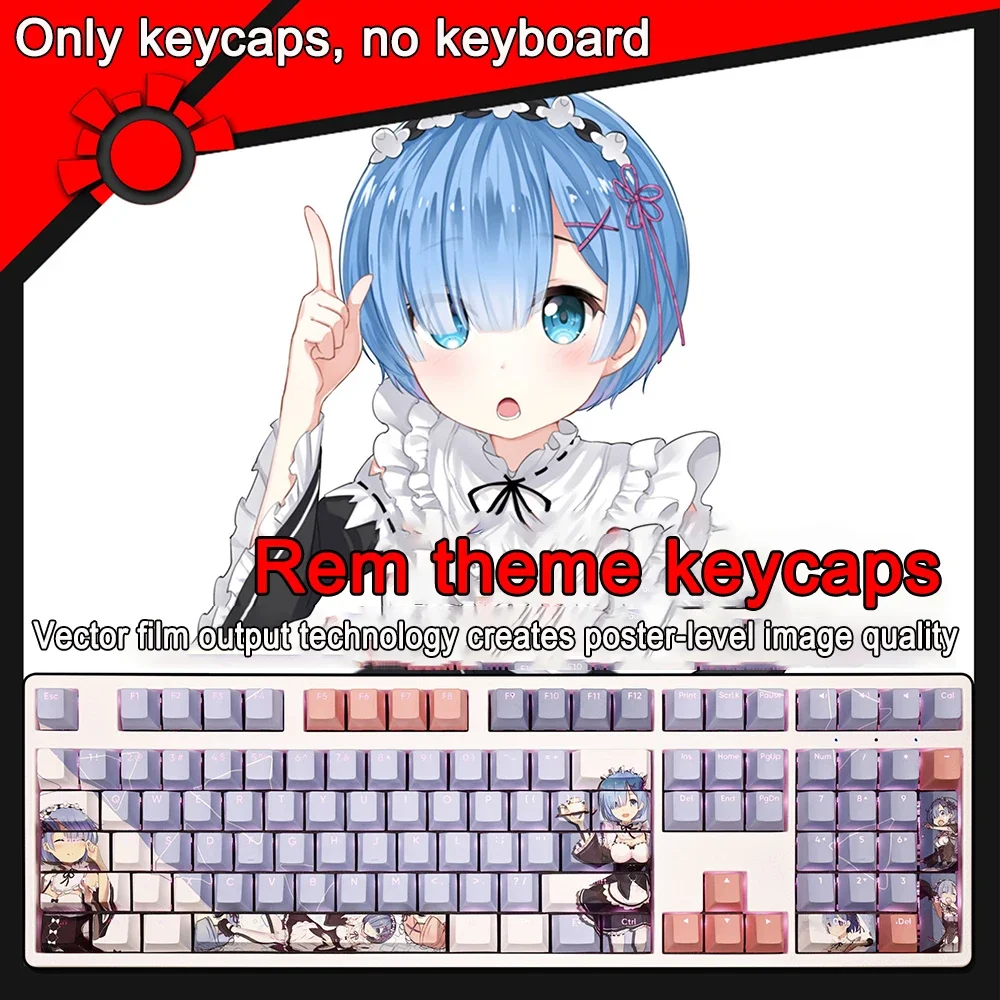 108 Keys Backlit Keycaps For Re:Life In A Different World From Zero Rem Keycap PBT Dye Subbed Anime Key Caps For ANSI 61 87 104