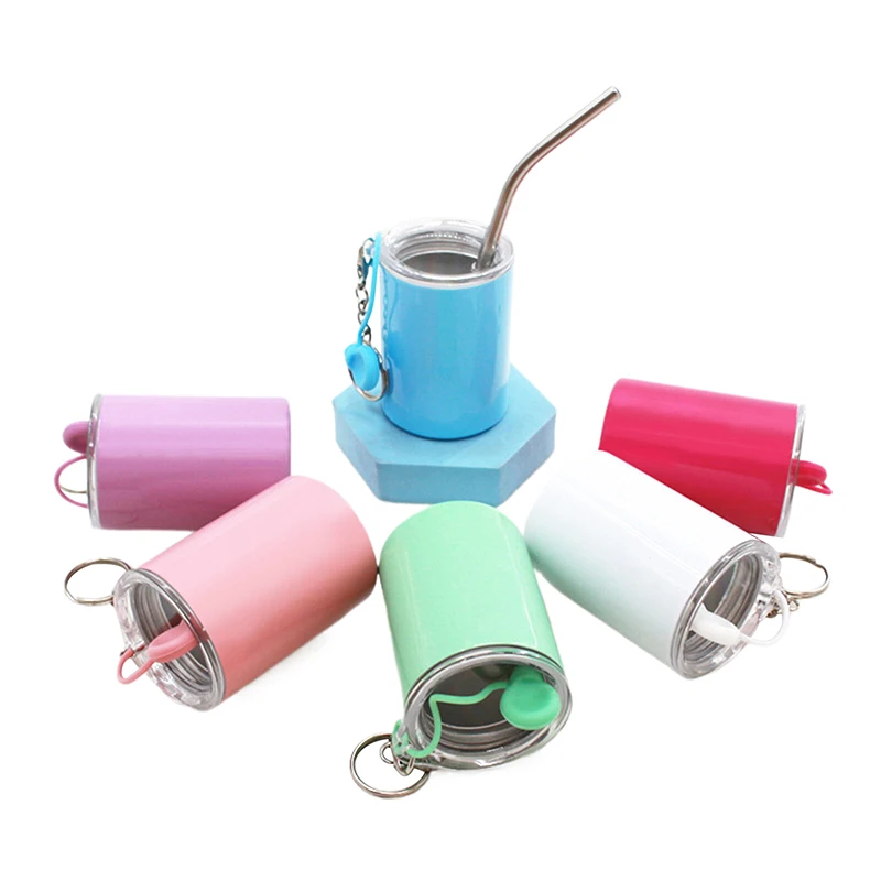 Stainless Steel Water Cup Keychain Wine Glass With Built-In Hand Ring Straw Cup Portable Baijiu Cup Suitable For Office