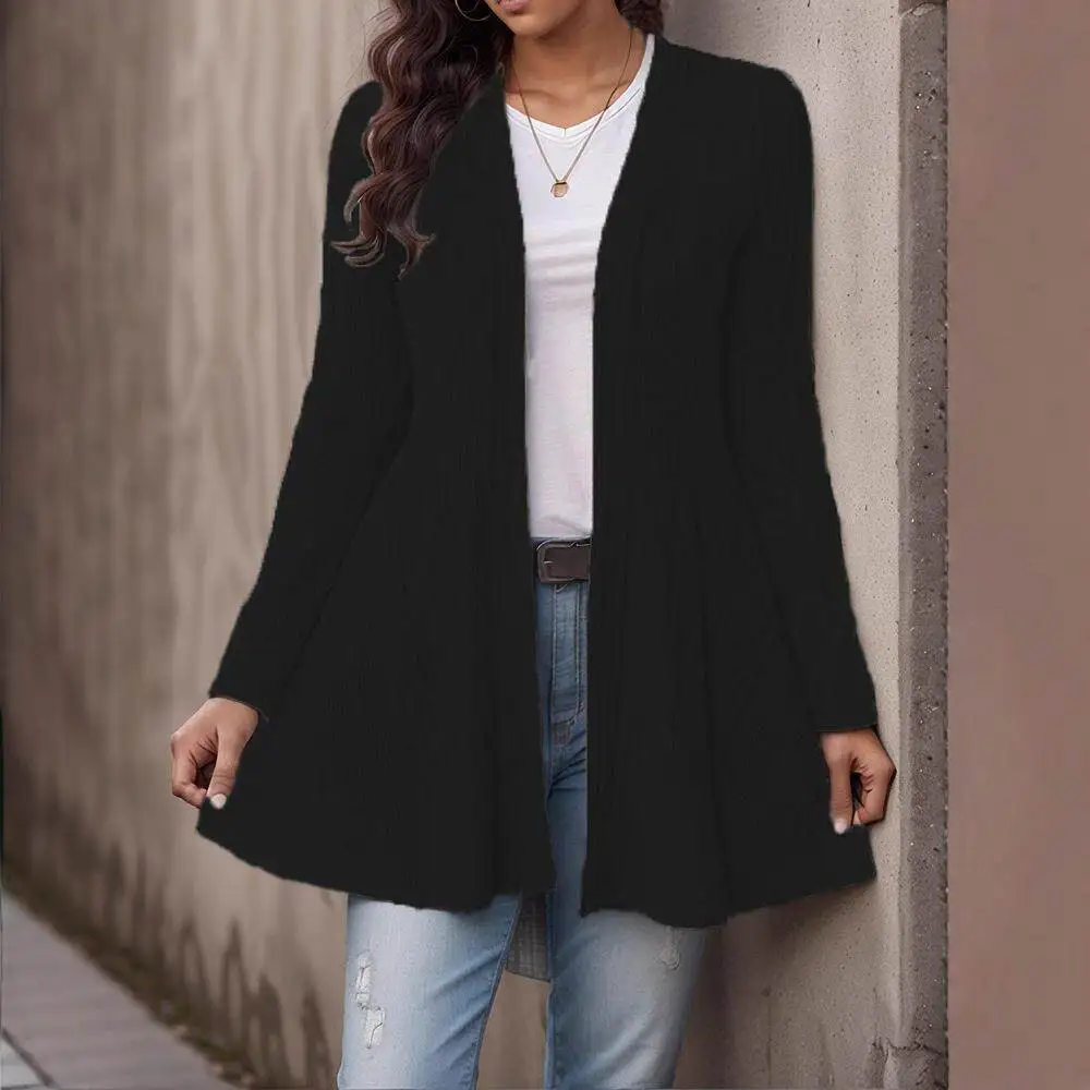 

Autumn Winter Women's Casual Knitted Cardigan Cross-Border Long Sleeve Leisure Top Textured Open-Shirt Style Fashionable