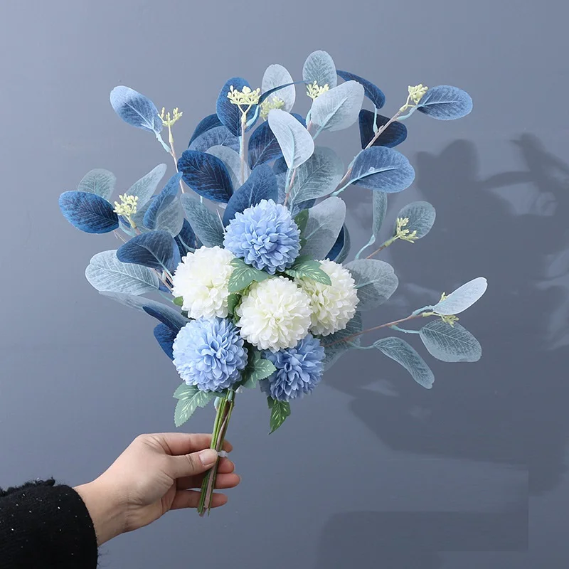 DIY Artificial Silk Bouquet Dandelion Eucalyptus Home Living Room Hotel Wedding Floral Arrangement Fake Flowers Plant Decoration