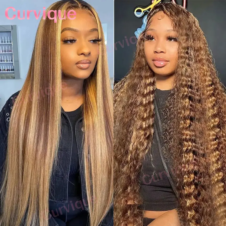 

P427 Highlight Wig Human Hair Deep Wave 13x4 13x6 Hd Lace Frontal Wig Pre Plucked Ombre Blonde Straight Human Hair Colored Wigs