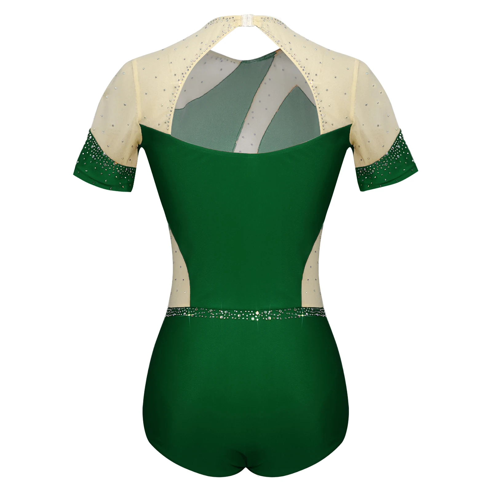 Damski trykot gimnastyczny do tańca lirycznego, baletu, z cekinami, przezroczystymi wstawkami z siateczki, krótkim rękawem, strój do tańca na lodzie, na występy sceniczne.