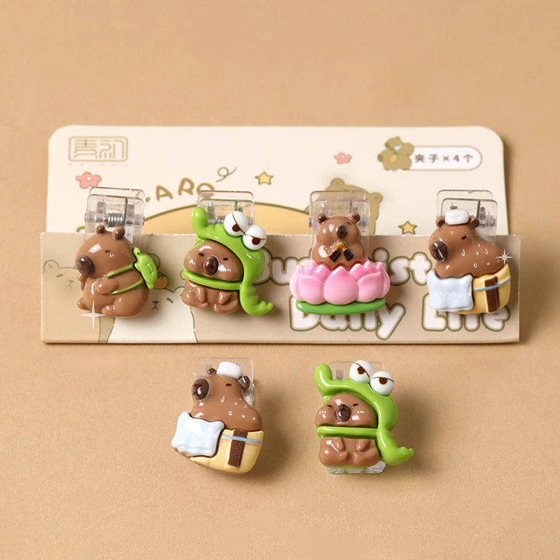 4Pcs Cute Capybara Paper Clip Creative Lovely Scrapbook Journal Clip Student Stationery Office Binding Clip Photo Clip